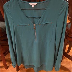 Green Sheer Blouse with Zippered Front
